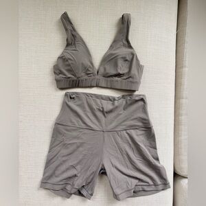 Aritzia Taupe Sports Bra and Shorts Set